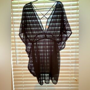 Black Sheer Lace Swim Cover-Up